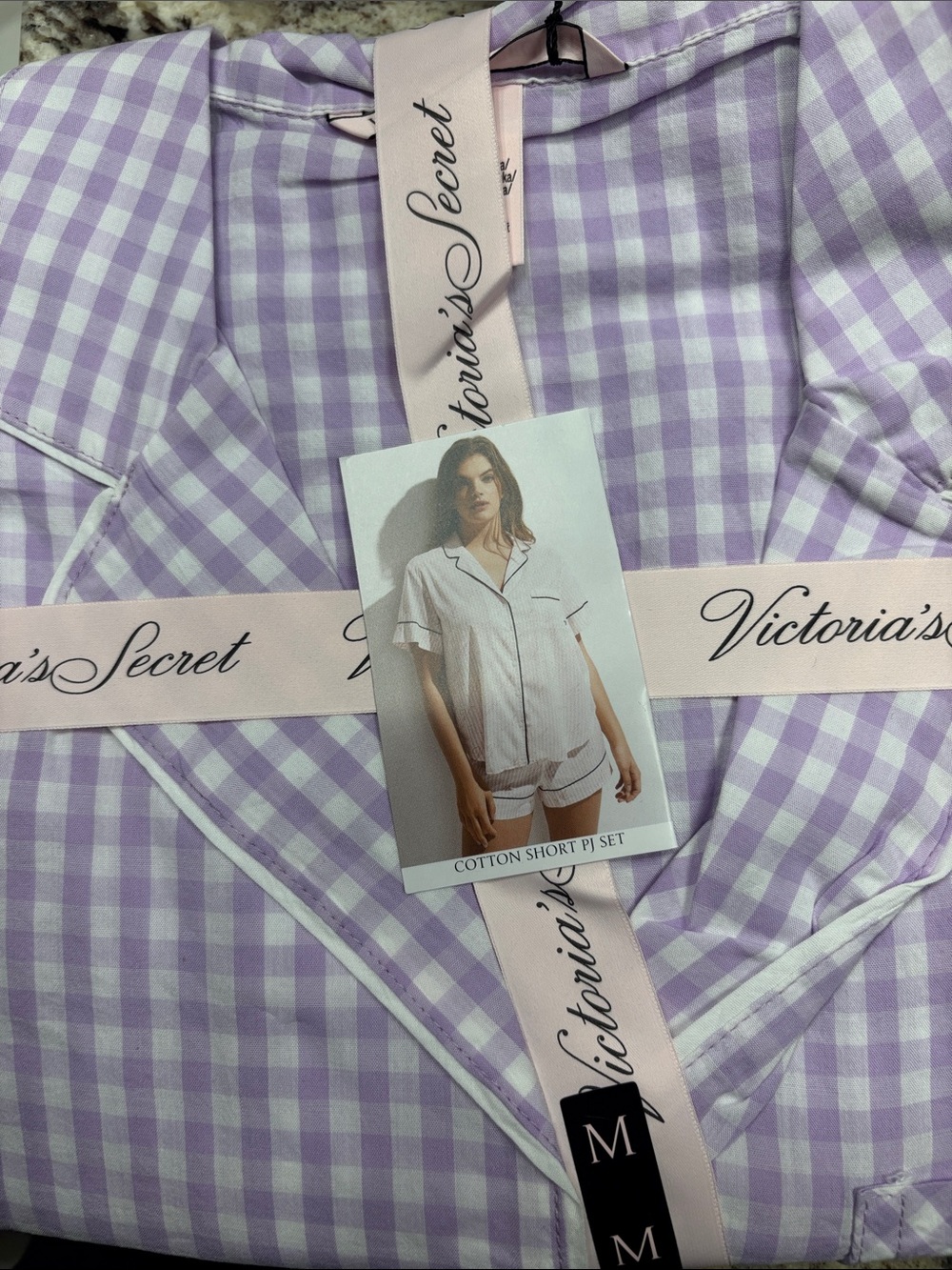 Victoria’s Secret shortie PJs, M purple checks, NWT
